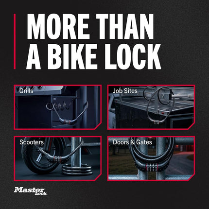 Master Lock Cable Lock, Set Your Own Combination Bike Lock, 6 ft. Long, Black, 8122D