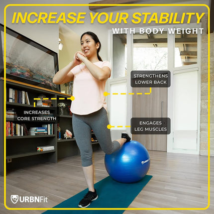URBNFit Exercise Ball - Balance Balls (Ballon Exercice) Yoga, Pilates, Fitness, Stability, Workout, Home Fitness Equipment - Anti-Burst Swiss Ball Chair w/Pump (85CM Pink)