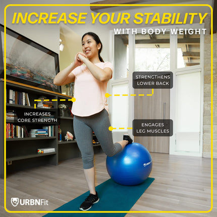 URBNFit Pelota de ejercicio (55 cm) para estabilidad y yoga - Guía de entrenamiento incluida (Negro)