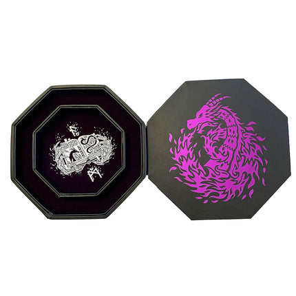 Fantasydice- purple -Fire Dragon-Dice Tray - 8" Octagon with Lid and Dice Staging Area - for Dice, Board Games, Tabletop RPGs Like D&D (DND) 3.5 and 5e, Call of Cthulhu, Pathfinder, Shadowrun and more