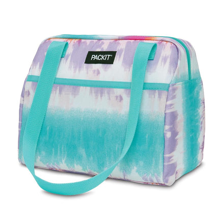 PackIt Freezable Hampton Tote Bag - Insulated Picnic Lunch Cooler Bag for Travel & On-The-Go, Gel-Lined Walls Chill Meals & Drinks for Hours, Comfortable Shoulder Straps, Zip Closure. Tie Dye Sorbet