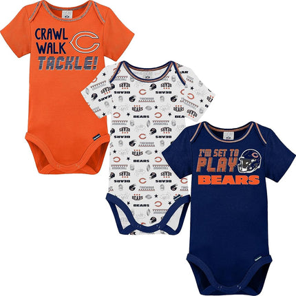 NFL Chicago Bears Boys 20183 Pack Short Sleeve Variety Bodysuit, Blue, 0-3 Months