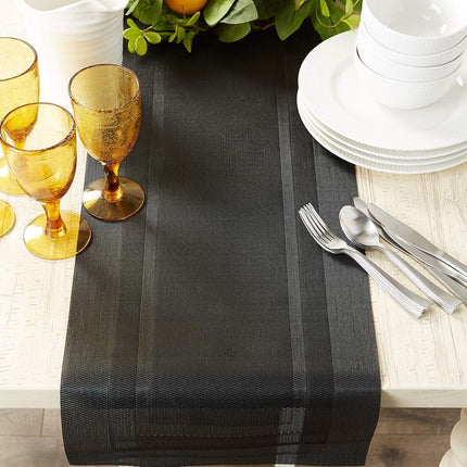 DII Woven Indoor Outdoor, Polyvinyl Chloride (PVC), Black, Table Runner, 14x72