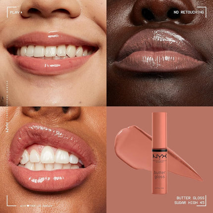 NYX PROFESSIONAL MAKEUP SIONAL MAKEUP Butter Gloss Brown Sugar, Non-Sticky Lip Gloss - Pack Of 3 (Sugar High, Spik