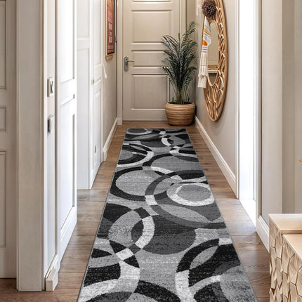 (0.6m x 2.1m, Gray) - Rugshop Contemporary Modern Circles Area Rug Abstract Runner, 0.6m x 2.1m, Grey
