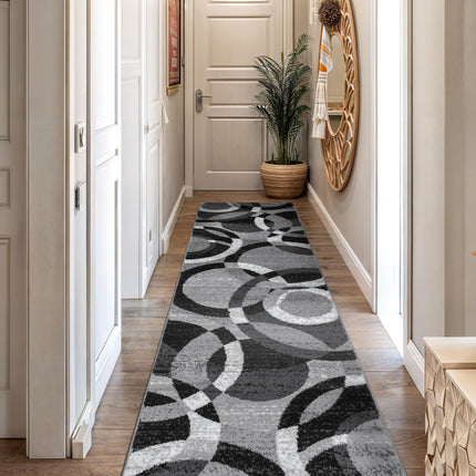 Rugshop Contemporary Abstract Circles Perfect for high Traffic Areas of Your Living Room,Bedroom,Home Office,Kitchen Runner Rug 2'7" x 12' Gray