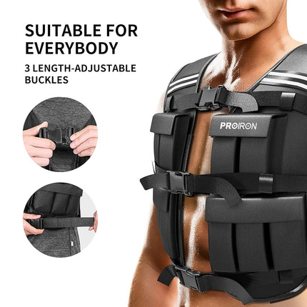 PROIRON Adjustable Weighted Vest 10kg, 20 Weight Packs, Weight Jacket Men Women with Reflective Stripe for Running Strength Training Workout Jogging Walking Home Gym Fitness Cardio Weight Loss, Black