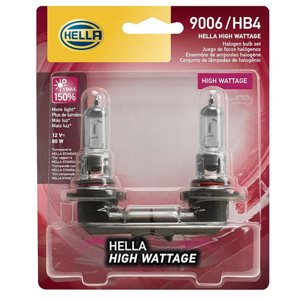 HELLA 9006 Bombilla halógena de faro de alta potencia de 80 W, 12 V, P22d, paquete de 2