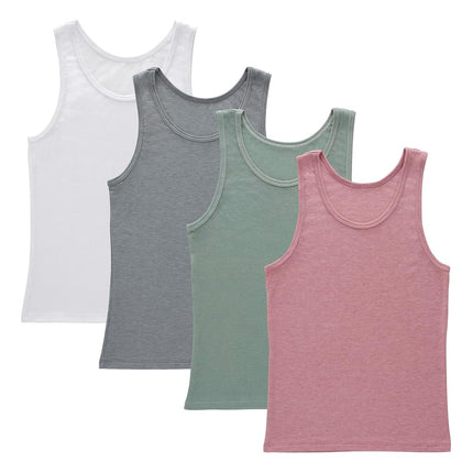 Paquete de camisetas sin mangas Hanes Originals para niña, camiseta sin mangas supersuave para niñas, camisetas sin mangas de canalé elástico de modal, paquete de 4, blanco/gris/menta/rosa, paquete de 4, mediano