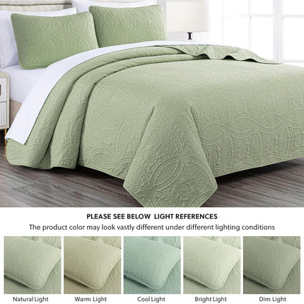 Chezmoi Collection Austin 3-Piece Oversized Bedspread Coverlet Set (King, Sage)