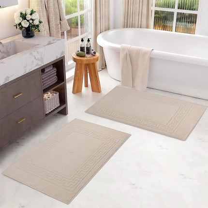 Tapis de bain Superior MAT IV, 100 % coton peigné de première qualité à fibres longues, lot de 2 tapis de bain, couleur ivoire