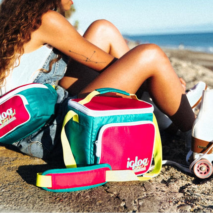 Igloo 90s Retro Collection Square Lunch Box Cooler with Front Pocket and Adjustable Strap, Neon