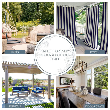 Elrene Home Fashions Highland Stripe Indoor/Outdoor Curtain Panel, 50 inches X 95 inches, Navy
