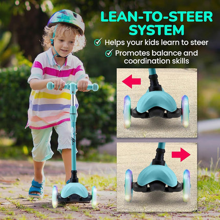 Hurtle Kids Scooter, 3 Wheel Toddler Scooter Ages 2-5, LED Wheels