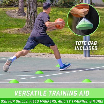 GoSports Conos de Entrenamiento Premium para Agilidad y Ejercicios - Paquete de 20 con Bolsa de Transporte - Verde