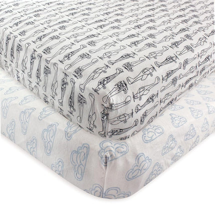 Drap-housse Hudson Baby en coton 2 pièces pour lit de bébé, motif avion, taille unique