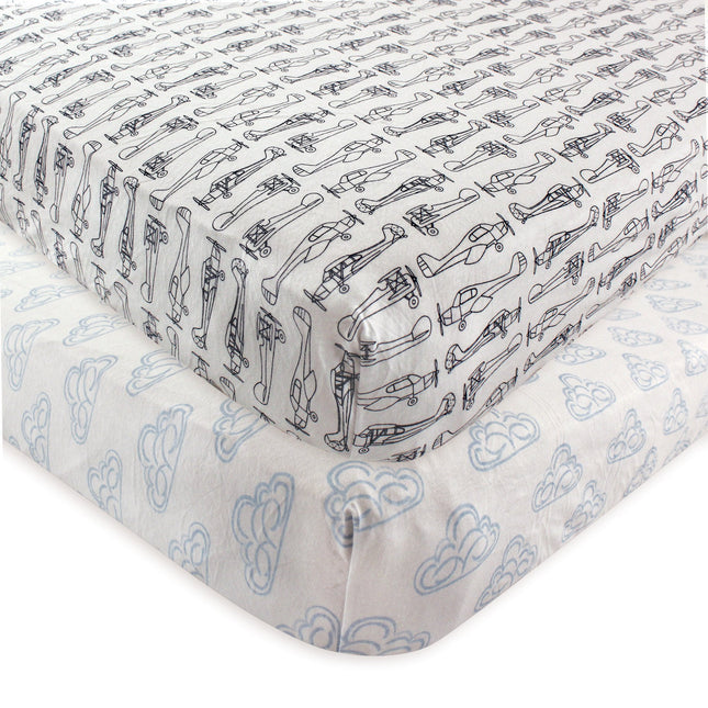 Hudson Baby 2 Piece Cotton Fitted Crib Sheet, Airp