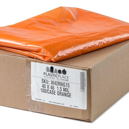 Plasticplace Orange Trash Bags, 40-45 Gallon 100 / Case 1.5 Mil