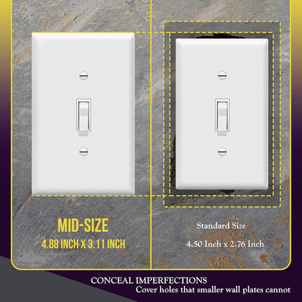 Enerlites 8811M-W-10PCS 1-Gang Toggle Switch Wall Plate, Medium Size, Unbreakable Polycarbonate, White (Pack of 10)