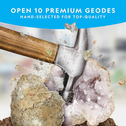 NATIONAL GEOGRAPHIC Break Open 10 Premium Geodes � Includes Goggles and Display Stands - Great STEM Science Kit, Geology Gift for Kids, Geode Crystals, Toys for Boys and Girls