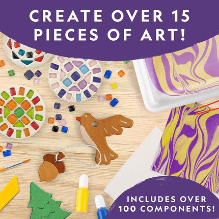 National Geographic Mega Arts and Crafts Kit for Kids – Mosaic, Marbling Paint & Air Dry Clay Pottery Kit – Art Projects for Kids Ages 8-12, Boys and Girls