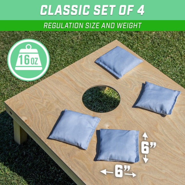 GoSports Juego de 4 sacos de puf para cornhole – Tamaño reglamentario para todo tipo de clima – Gris clásico
