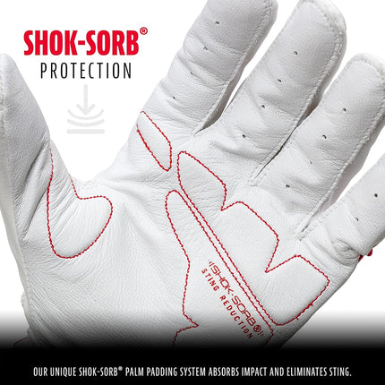 Franklin Sports MLB Shok-Sorb X Baseball + Softball Batting Gloves Adult & Youth Padded Pair, No Sting Pair, White + Chrome Red, Adult X-Large