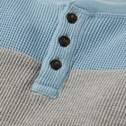 Gymboree Baby Boys' and Toddler Long Sleeve Henley Shirt, Baby Blue Color Block, 12-18 Months