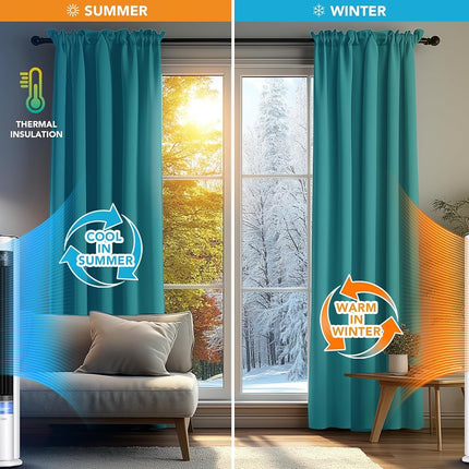 Deconovo Soild Rod Pocket Blackout Curtains, Turquoise, 42W x 54L