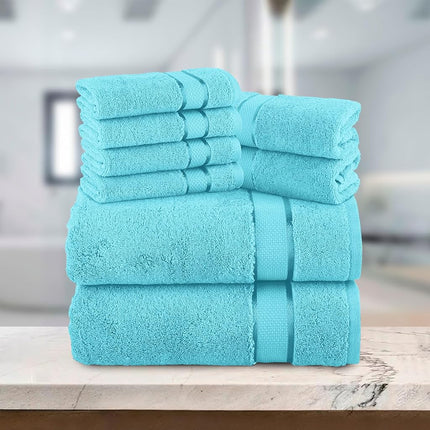 Elegant Comfort Premium Cotton 8-Piece Towel Set, Includes 4 Washcloths, 2 Hand Towels and 2 Bath Towels, 100% Turkish Cotton - Highly Absorbent and Super Soft Towels for Bathroom, Aqua