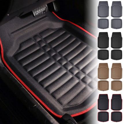 FH Group Automotive Floor Mats - PU Leather Floor Mats, Deep Dish Design, Floor Mats for Cars, Universal Fit Floor Mats Full Set, Floor Mats For Most Sedan, SUV, Truck Floor Mats Red Black