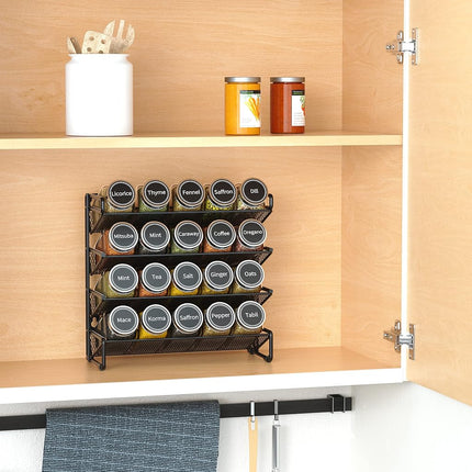 SpaceAid Spice Rack Organizer with 20 Spice Jars, 386 Spice Labels, Chalk Marker and Funnel Set for Cabinet, Countertop, Pantry, Cabinet or Door and Wall Mounted - 20 Jars, 25cm W × 27.5cm H