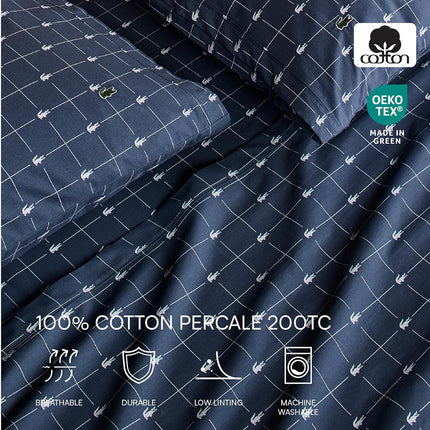 Lacoste Printed Percale Sheet Set, California King, Slice Vintage Indigo