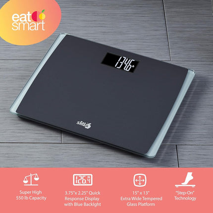 EatSmart Precision Digital Bathroom Scale, 550 lb High Capacity Scale, Extra Wide Platform, Bath Scale for Body Weight, Black