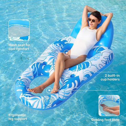 SLOOSH Inflatable Pool Floats Lounger Adult, Pool Float Lounge Raft Floaties Water Floating Recliner Chair with Cup Holders Foot Rest Swimming Floaty
