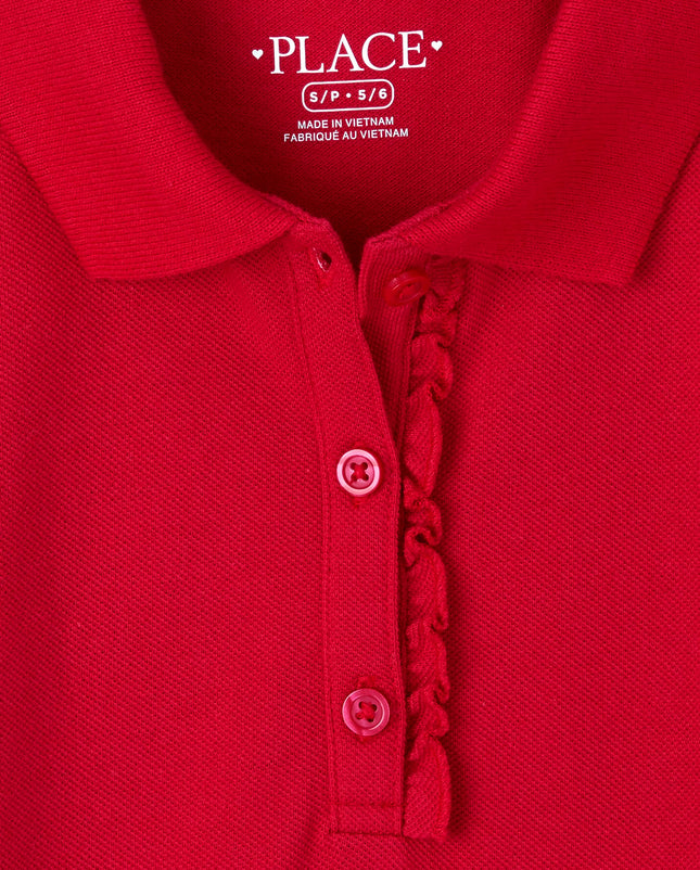 The Children's Place,Robe polo à volants manches courtes,Rubis,Taille X-Large (14), Rubis, X-Large