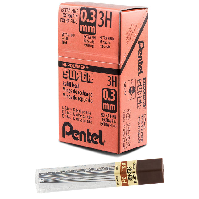 Pentel Super Hi-Polymer Lead, 0.3mm, Extra Fine, 3