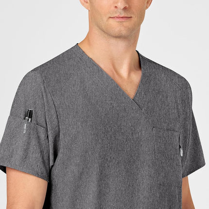 WonderWink Men's V-Neck Scrub Top, Charcoal Heather, 5X-Large