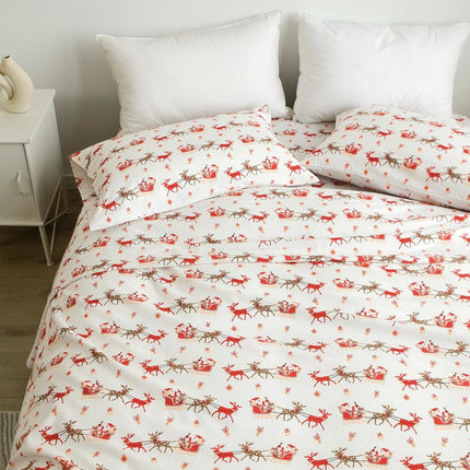 Elegant Comfort Ultra Soft 4-Piece 100% Turkish Cotton Flannel Sheet Set - Holiday Christmas Flannel Sheets, Warm and Cozy Anti-Pill Premium Quality, Deep Pocket Fitted Sheet- Twin XL, Santa Sleigh