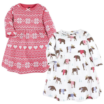 Hudson Baby Baby-Girls Cotton Dresses, Pink Moose Bear, 6-9 Months