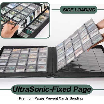 Premium 2000 Pocket Card Binder - 20 Pocket Trading Card Binder with Sleeves Fits 2000 Cards, Ringless Card Album for TCG - Model A，Blackish Green