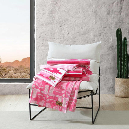 Wrangler - Throw Blanket, Super Soft Premium Plush Bedding, Western Luxurious Bedding, Yellowstone Inspired, Oeko-Tex Certified (Saddle Stripe Pink, 50 x 60)