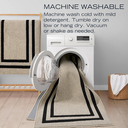 Nautica – Tapis de Couloir | Tapis d'intérieur pour Couloirs et Entrées | Tapis de Porte d'Entrée et de Cuisine Antidérapant | Tapis d'Entrée Lavable en Machine | 76 cm x 305 cm | Double Bordure Torsade Naturelle