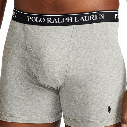 POLO RALPH LAUREN Men's Classic Fit Cotton Boxer Briefs, Trunks & Long Leg Available, 3-Pack, Andover Heather/Madison Heather/Black, XL