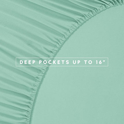 Parure de lit 8 pièces à rayures gaufrées Elegant Comfort Silky Soft, comprend un ensemble de draps 4 pièces Smart Sheet, un cache-sommier, une couette, des taies d'oreiller et des housses de coussin assorties - Lit simple/simple XL, Vert menthe