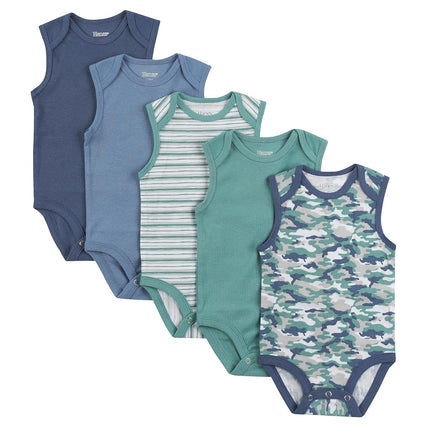 Hanes unisex-baby Baby Bodysuits, Ultimate Flexy Sleeveless for Boys & Girls, 5-pack, Dusty Blue/Green, 12-18 Months