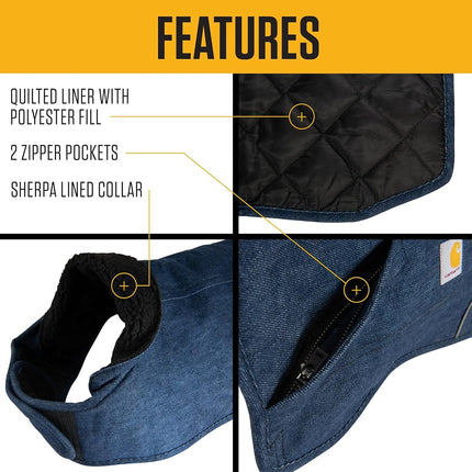 Carhartt Firm Duck Insulated Dog Chore Coat, Durable Weather Resistant Jacket for Cold and Windy Conditions, PFAS Free (Denim), X-Large