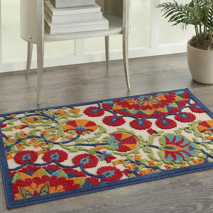 Nourison Aloha Tapis d'intérieur/extérieur Rouge/Multicolore 81 cm x 122 cm, Facile à nettoyer, Ne perd pas ses poils, Chambre, Salon, Salle à manger, Terrasse, Jardin, Patio (91 cm x 122 cm)