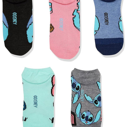Disney Women's Lilo & Stitch 5 Pack No Show Casual, Black Assorted, Sock 8-10 Fits Shoe Size 2-8.5 UK