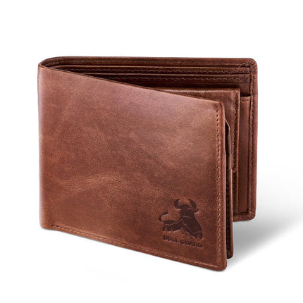 RFID Bifold Leather Wallet For Men with Flip Up ID in Vintage Buffalo Brown, With Coin Pocket - Forest Brown, Bifold Wallet